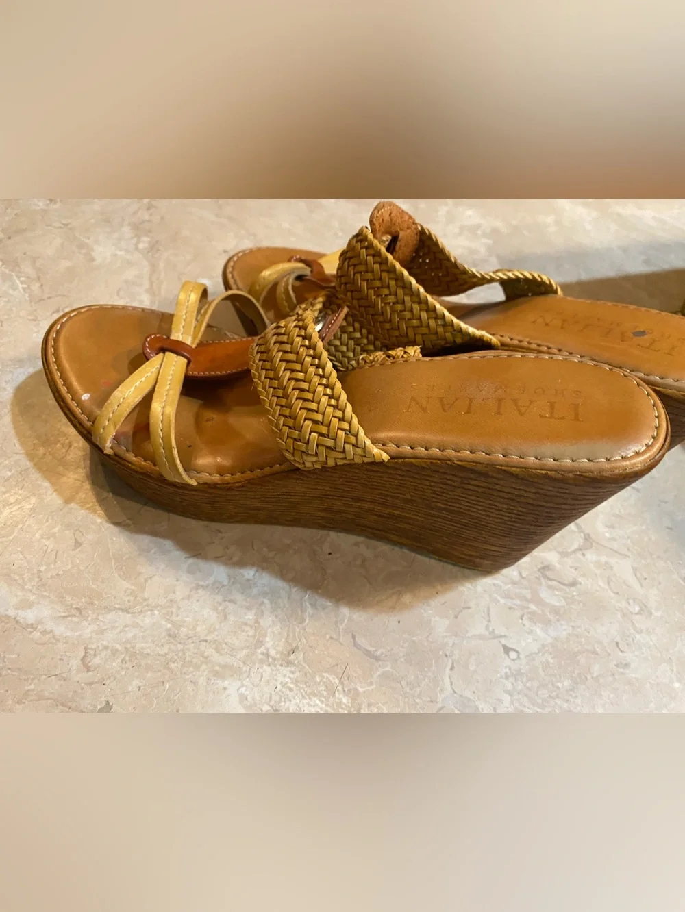 Italina Yellow Tan Braided Slide Sandals